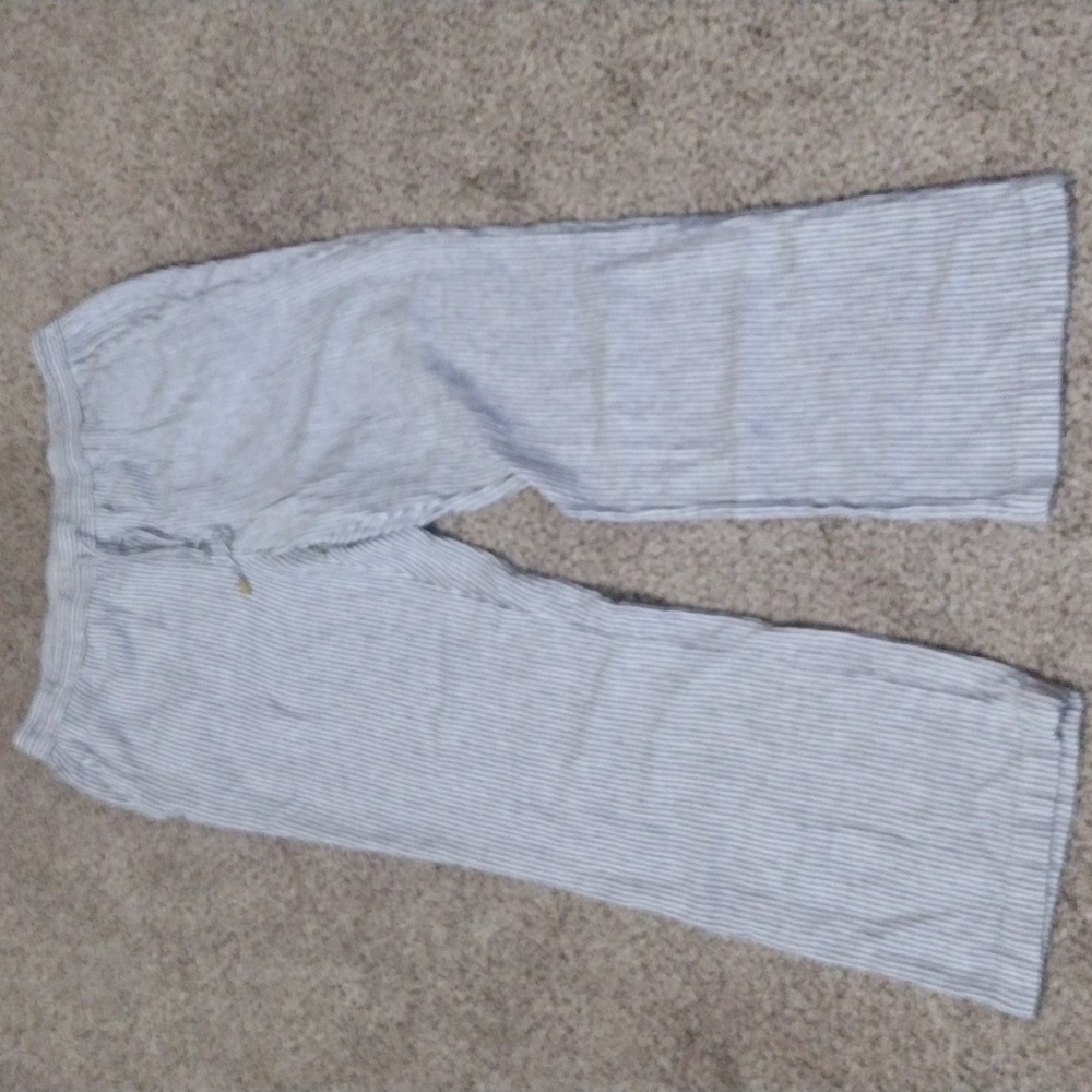 Ellen Tracy Linen Pants Women's Blue/ White Stripe